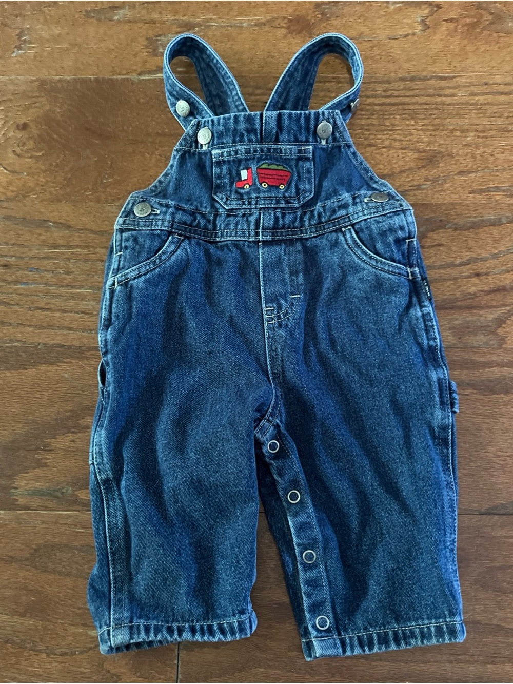 Excellent Condition Carters Baby Denim Overalls Size 6-9 Months Red Dump Truck